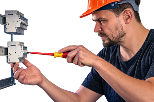 Électricien face au tableau électrique